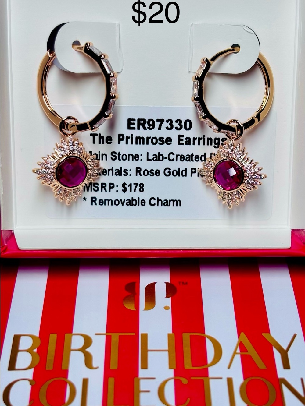 The Primrose Earrings - Rose Gold with Fuchsia Stone